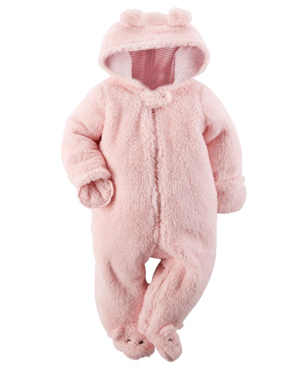Pembe Kapüşonlu Ayaklı Tulum