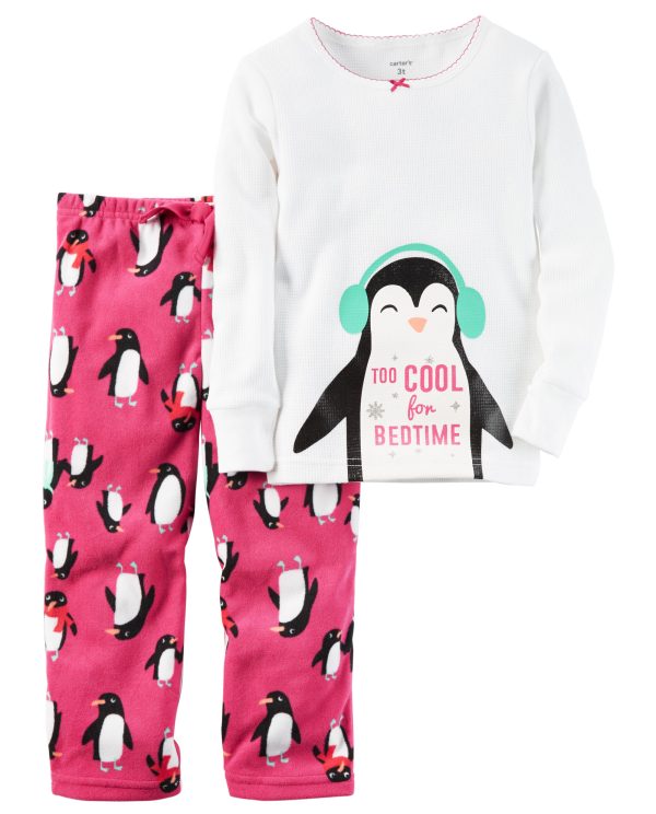 Beyaz Penguen Baskılı Pijama Takımı