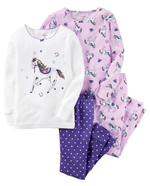 Mor At Desenli Dörtlü Pijama Takımı
