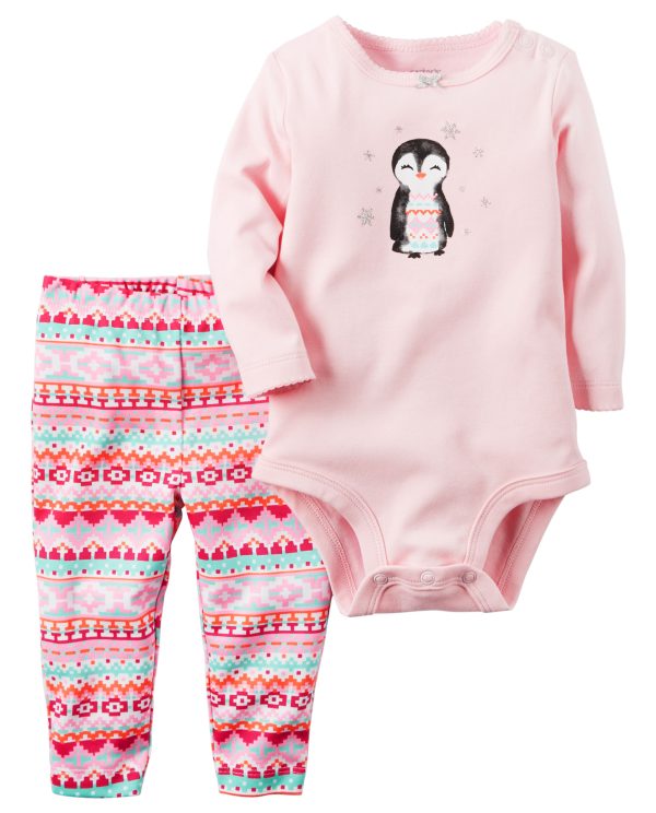 Pembe Penguen Baskılı Body ve Tayt