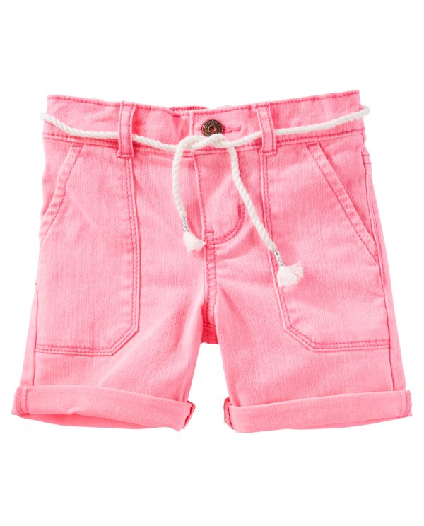 Pembe Bağcıklı Cepli Şort