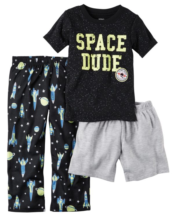 Siyah Uzay Baskılı Üçlü Pijama Takımı