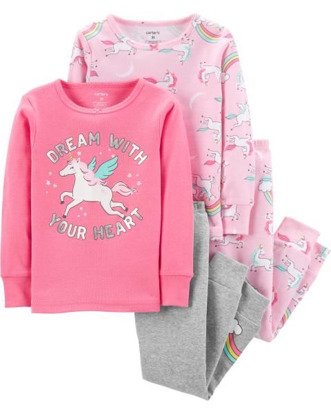 Pembe Unicorn Desenli Dörtlü Pijama Takımı